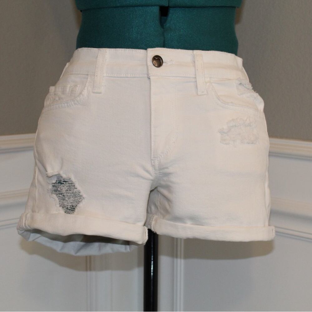 Joe’s Jeans White Denim Shorts Distressed Rolled Hem Women’s Size 26